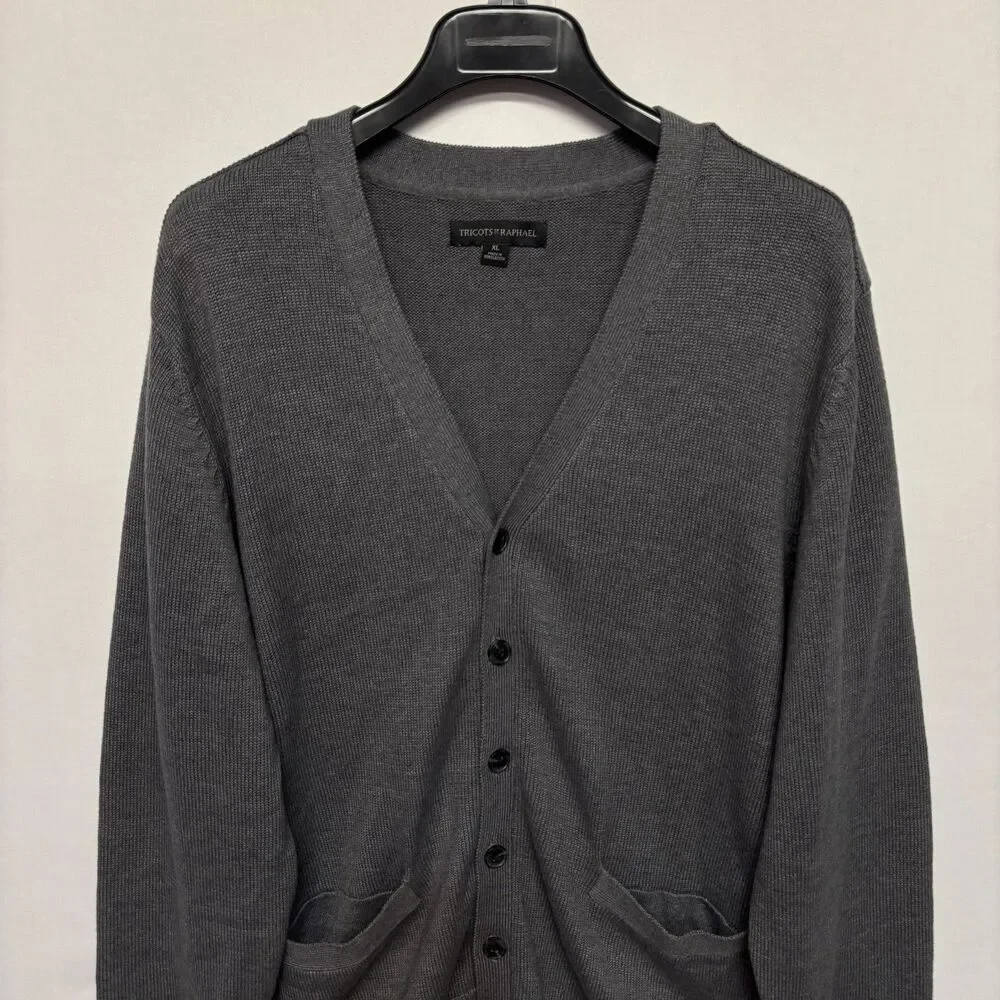 Tricots St Raphael Men Cardigan Sweater Size XL X-Large Gray FA23 D129 -14
